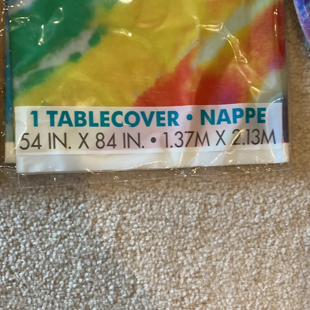 Unique disposable rainbow paper plates, tablecloth, cups, & napkins, multicolor